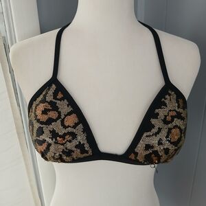 Leopard Print Sequin Bikini Top Venus SZ B.  FL